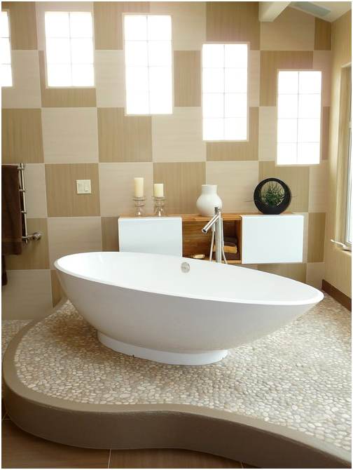 Contemporary-Bathroom-Tan-Pebble-Tile-Flooring